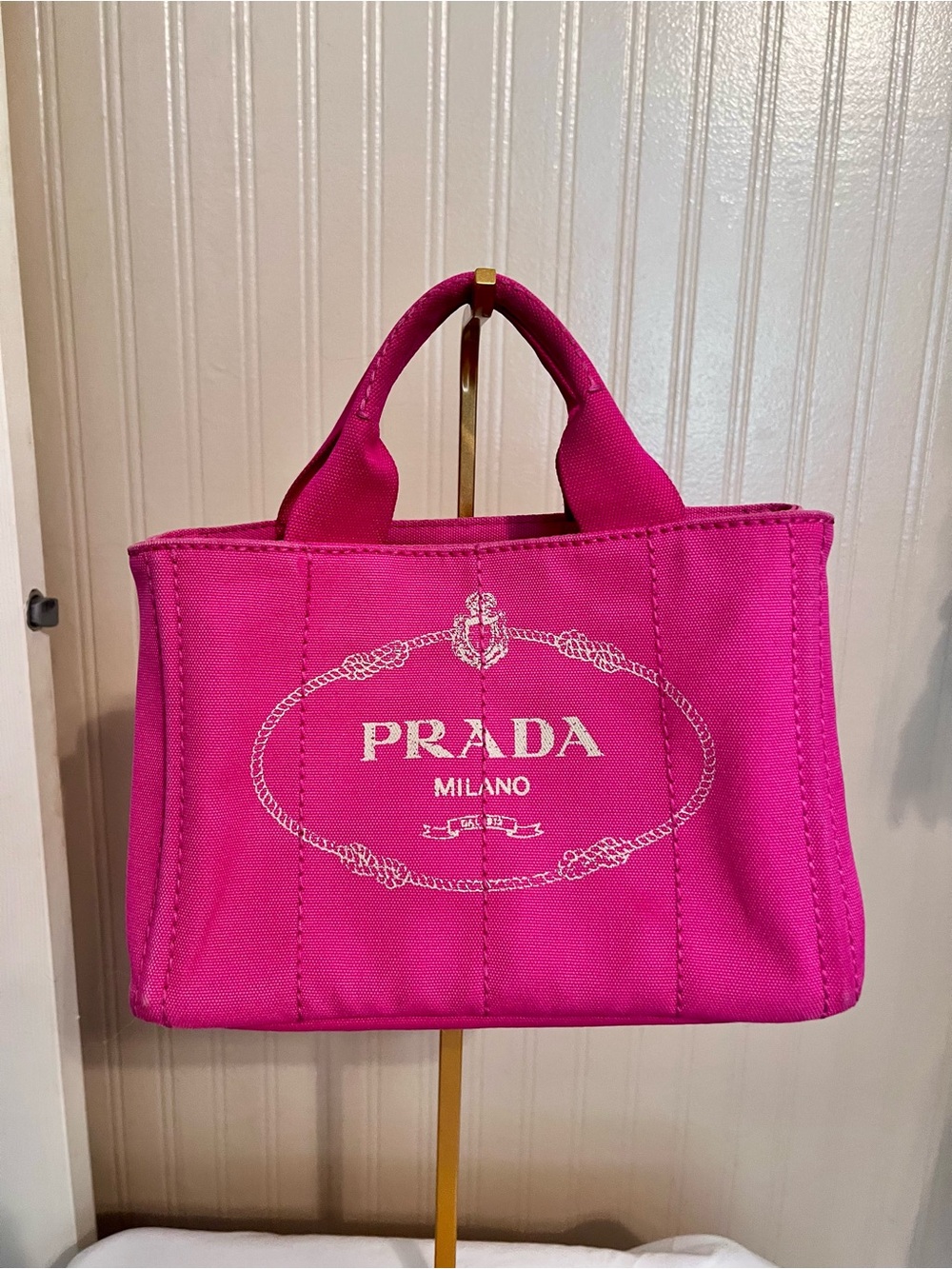 Prada Pink Canapa Canvas Milano Logo Tote
